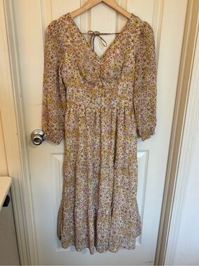 Sincerely Jules Floral Smocked Midi Dress S | Long Sleeve Boho Prairie Style